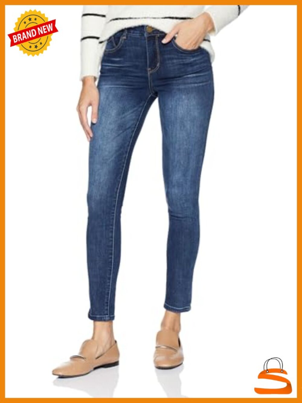 High Rise Ankle Skinny Jeans with Super Stretch Denim